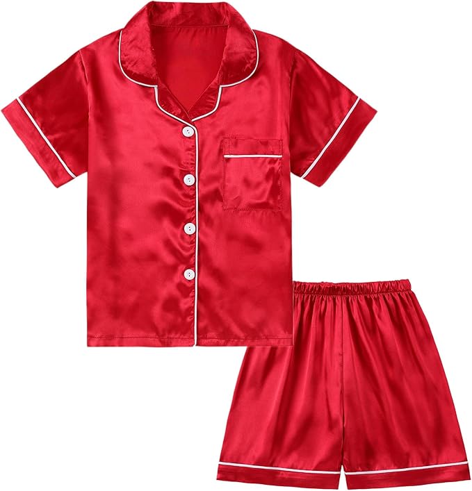 Satin Pajama Set - Short Sleeve - 2 Piece