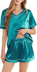 Women's Satin Pajama Set - Short Sleeve - 2 Piece