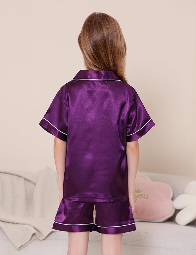 Satin Pajama Set - Short Sleeve - 2 Piece