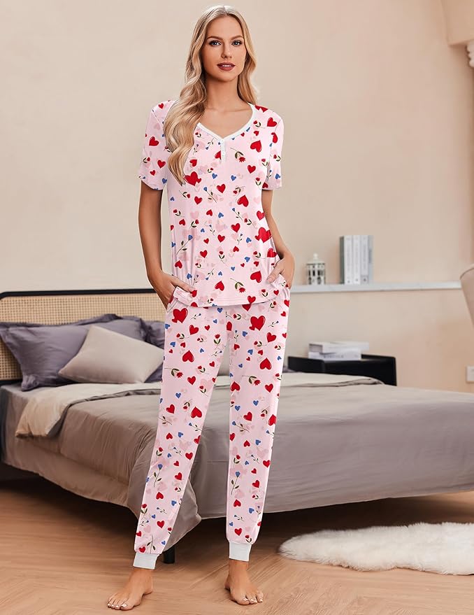 Women's Pants Pajama Set - Short Sleeve - 2 Piece