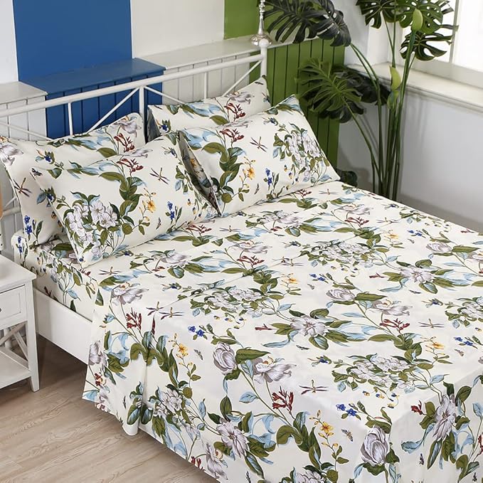 100% Cotton Bed Sheet Set - King - 4 Piece