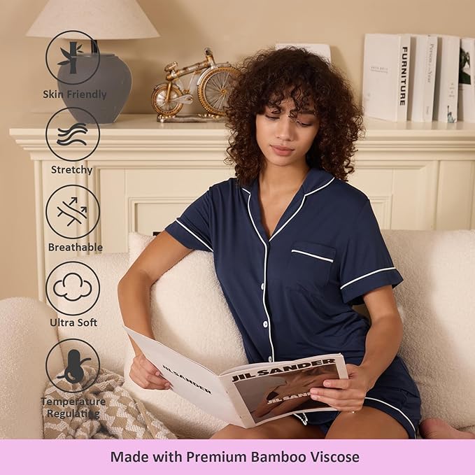 Women's Bamboo Cooling Pajama Set - Short Sleeve - 2 Piece