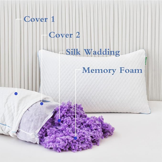 Memory Foam Cooling Bed Pillow - Standard - 2 Pack