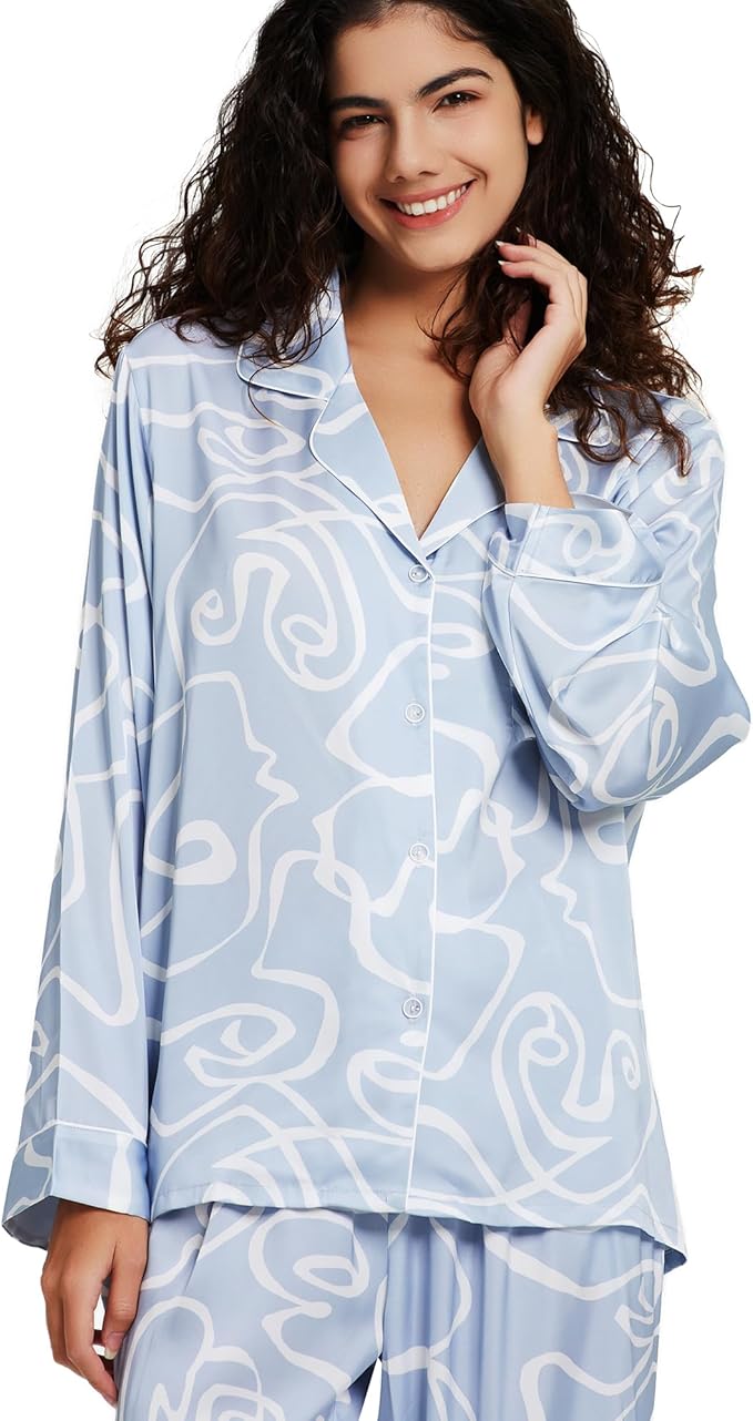 Satin Pajama Set - Long Sleeve - 2 Piece