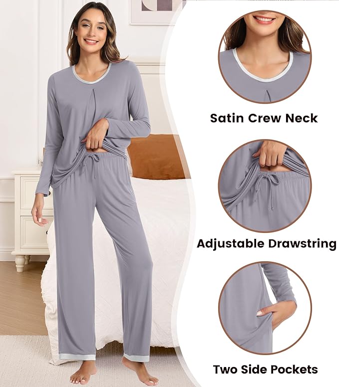 Women's Bamboo Pants Pajama Set - Long Sleeve - 2 Piece