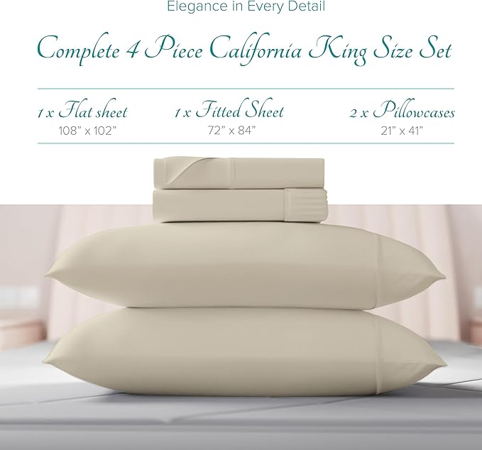 Linen Cooling Bed Sheet Set - California King - 16 in Deep Pocket - 4 Piece