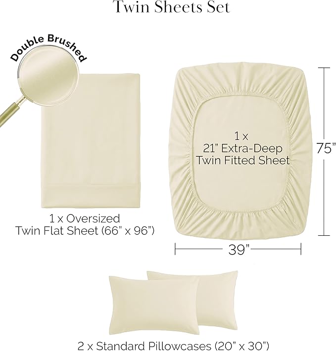 Microfiber Bed Sheet Set - Twin - 21 in Deep Pocket - 4 Piece