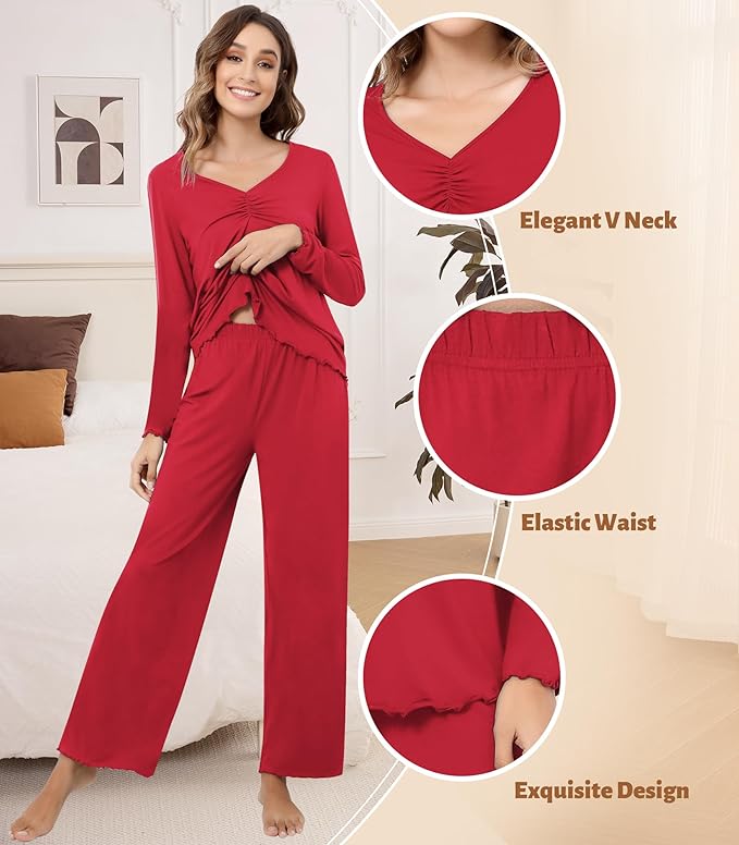 Women's Bamboo Pants Pajama Set - Long Sleeve - 2 Piece