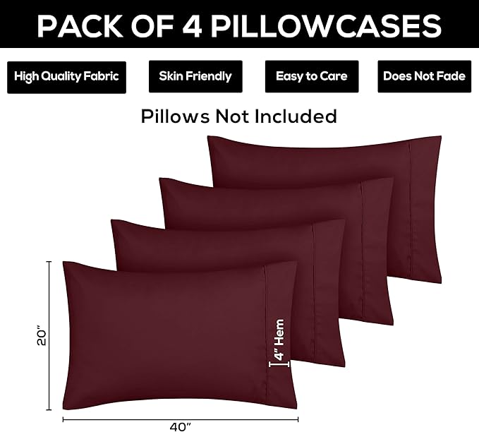 Microfiber Pillowcase Set - King - 20 x 40 in - 4 Pack