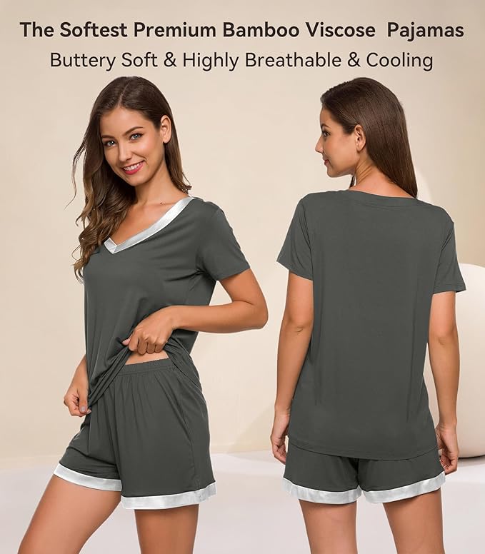 Women's Bamboo Cooling Pajama Set - Short Sleeve - 2 Piece