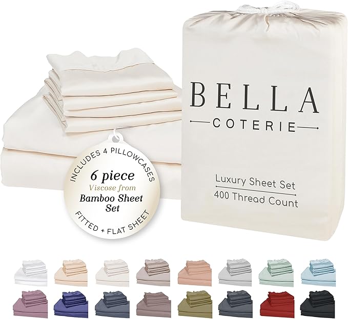 Bamboo Cooling Bed Sheet Set - Queen - 18 in Deep Pocket - 6 Piece