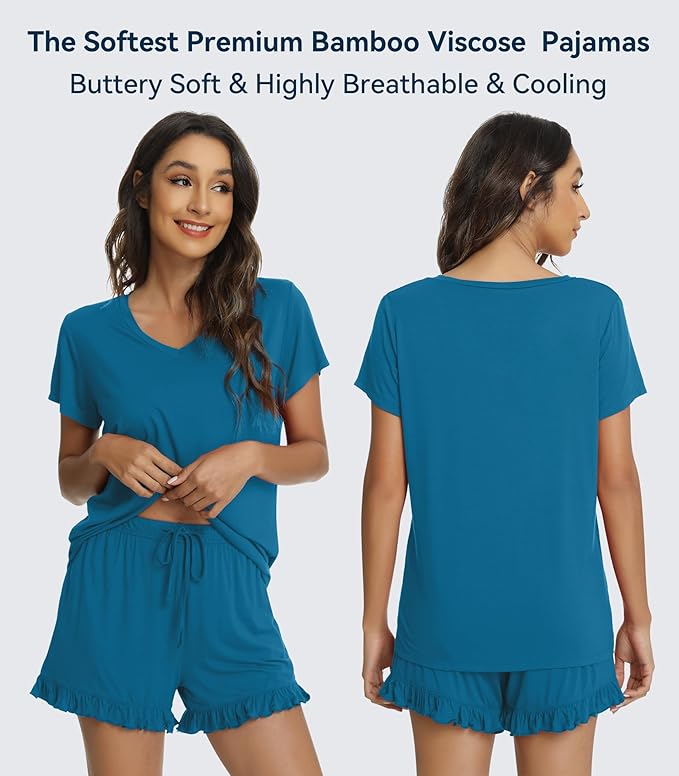 Bamboo Cooling Shorts Pajama Set - Short Sleeve - 2 Piece
