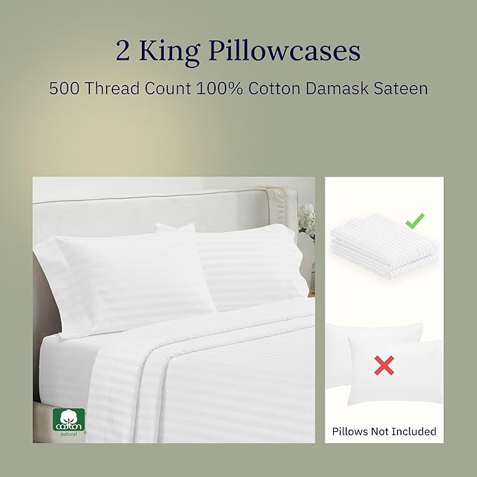 100% Cotton Pillowcase Set - King - 2 Piece