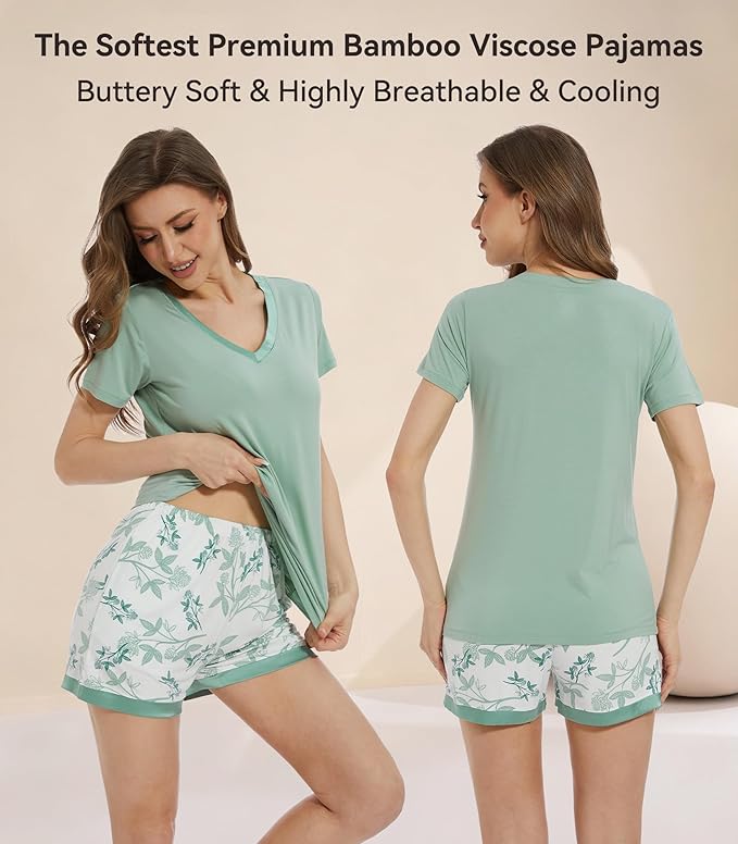 Women's Bamboo Cooling Pajama Set - Short Sleeve - 2 Piece