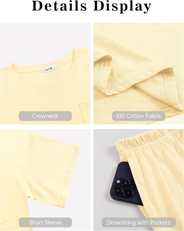 Women's 100% Cotton Shorts Pajama Set - Short Sleeve - 2 Piece