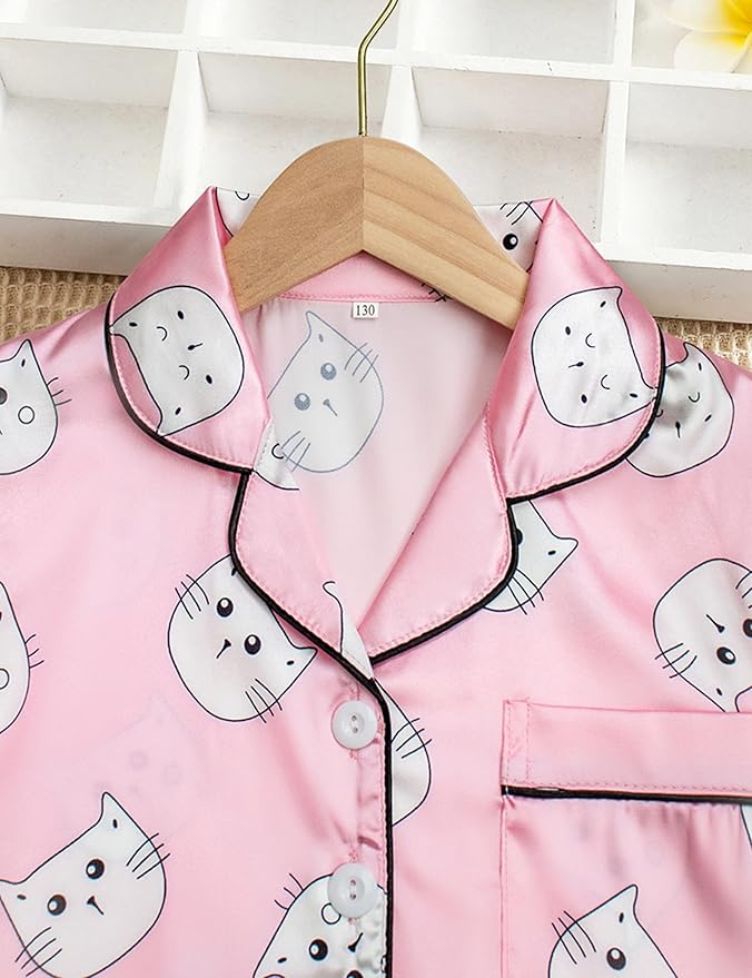 Satin Pajama Set - Short Sleeve - 2 Piece