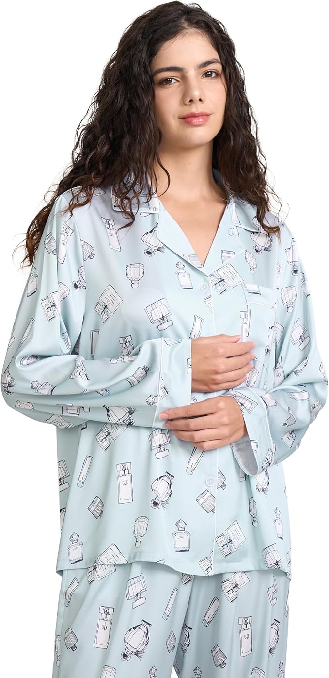 Satin Pajama Set - Long Sleeve - 2 Piece