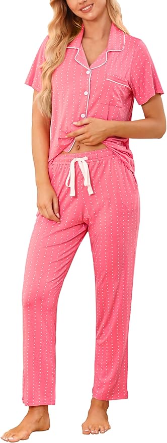 Women's Pants Pajama Set - Short Sleeve - 2 Piece