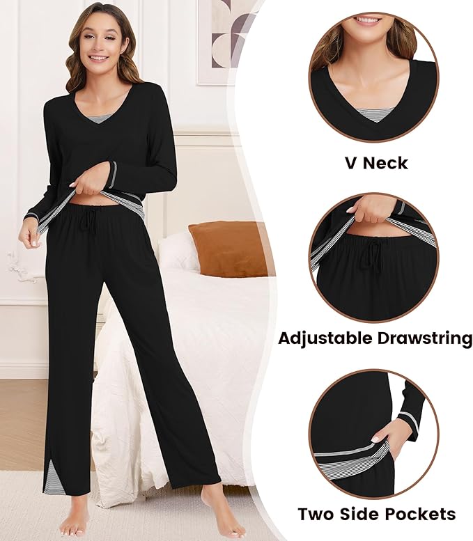 Women's Bamboo Pants Pajama Set - Long Sleeve - 2 Piece