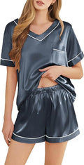 Women's Satin Pajama Set - Short Sleeve - 2 Piece