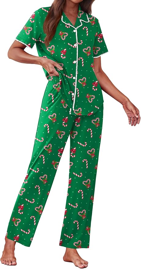 Women's Pants Pajama Set - Short Sleeve - 2 Piece