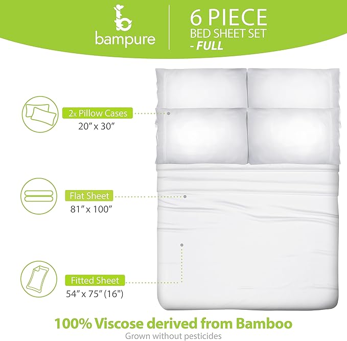 Bamboo Cooling Bed Sheet Set - Full - 6 Piece