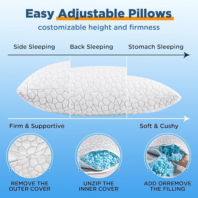 Memory Foam Cooling Bed Pillow - Queen - 2 Pack