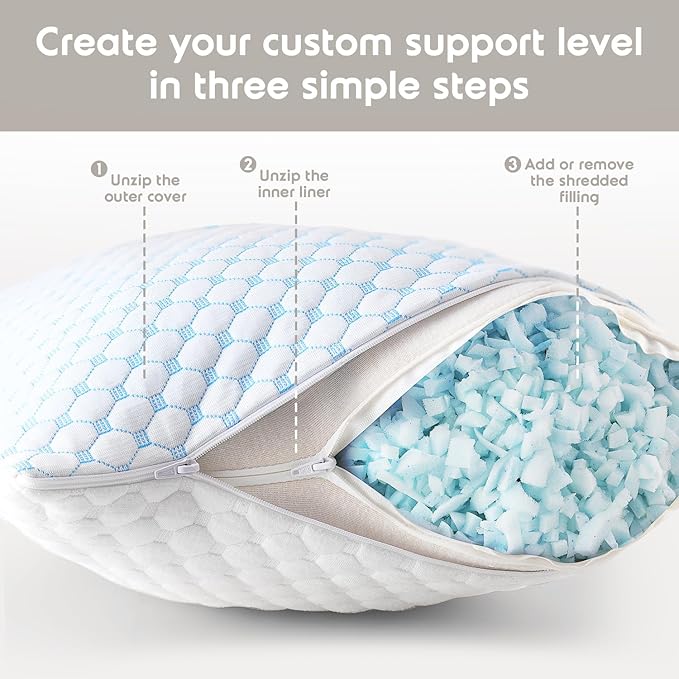 Memory Foam Cooling Bed Pillow - King - 2 Piece
