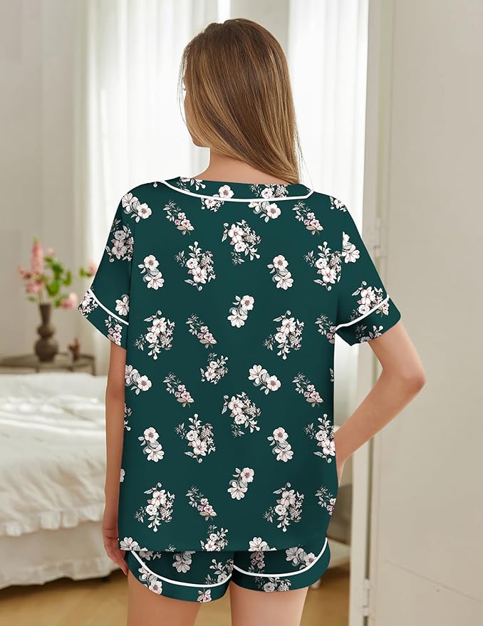 Women's Satin Pajama Set - Short Sleeve - 2 Piece