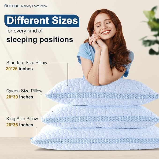 Memory Foam Cooling Bed Pillow - Queen - 2 Pack