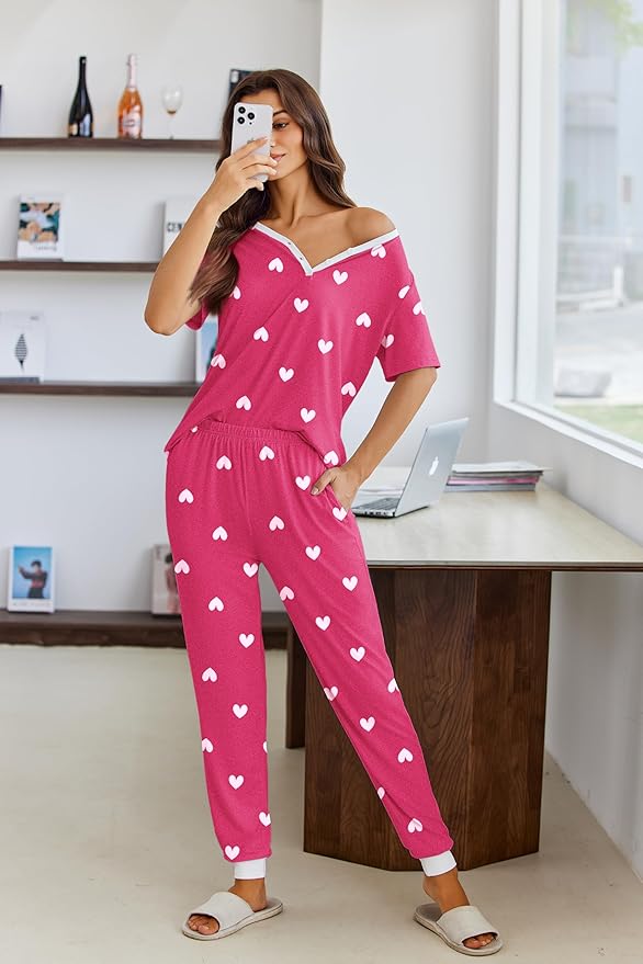 Women's Pants Pajama Set - Short Sleeve - 2 Piece