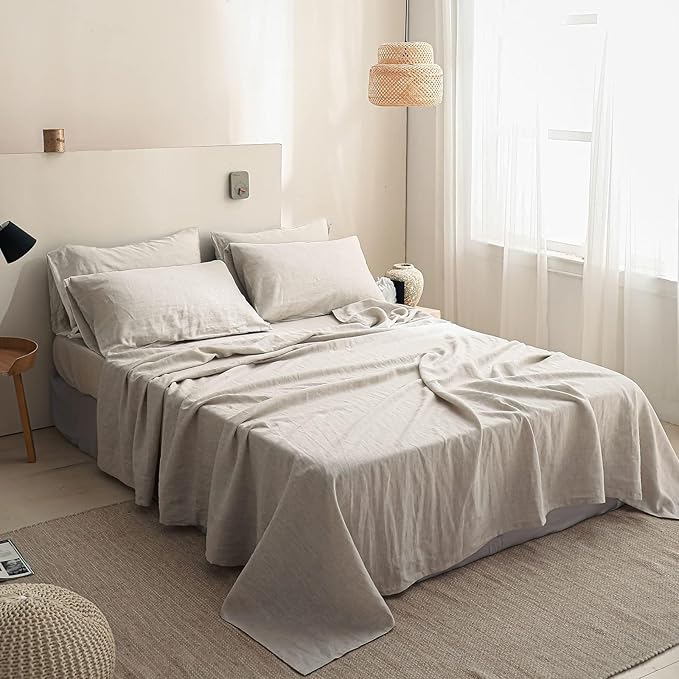 Linen Bed Sheet Set - Queen - 6 Piece