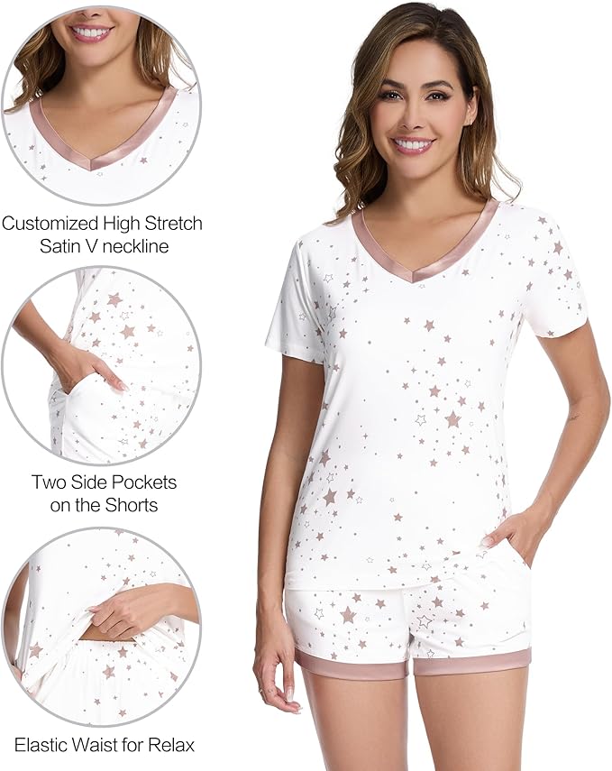 Women's Bamboo Cooling Pajama Set - Short Sleeve - 2 Piece