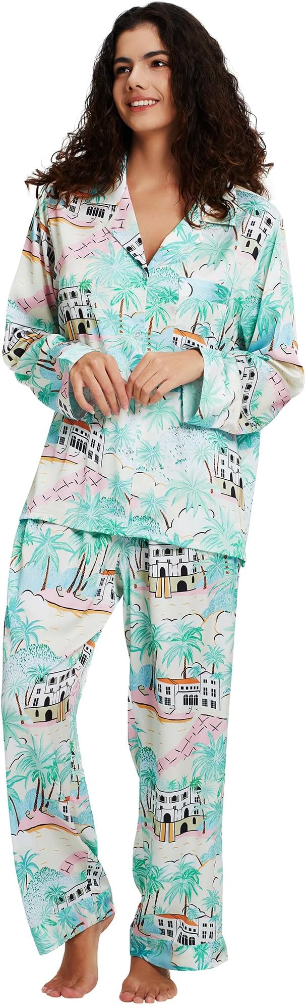 Satin Pajama Set - Long Sleeve - 2 Piece
