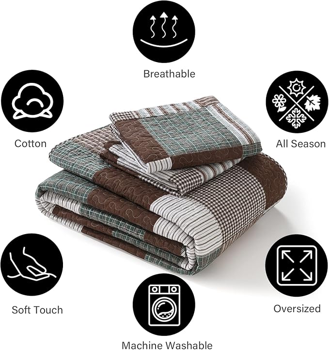 100% Cotton Quilt Set - Queen - 3 Piece