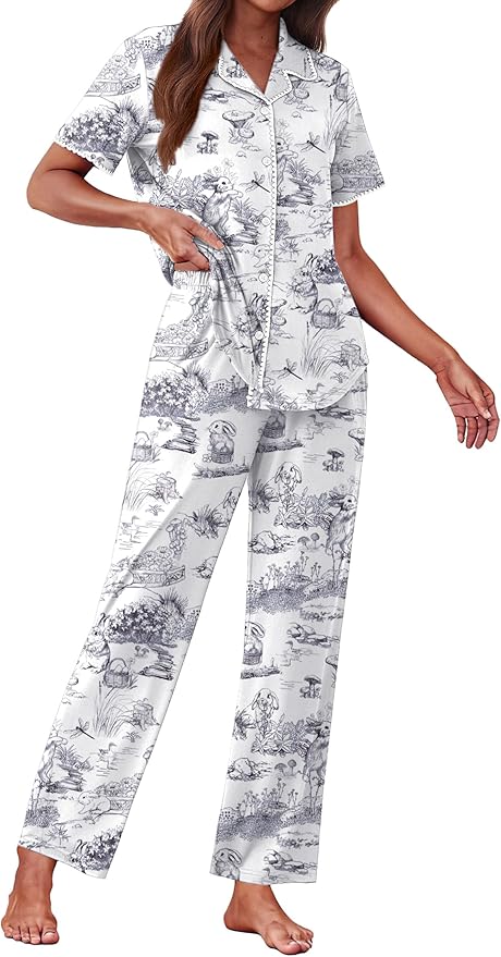 Women's Pants Pajama Set - Short Sleeve - 2 Piece
