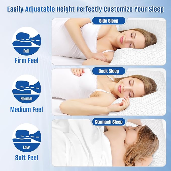 Memory Foam Cooling Bed Pillow - Queen - 2 Piece