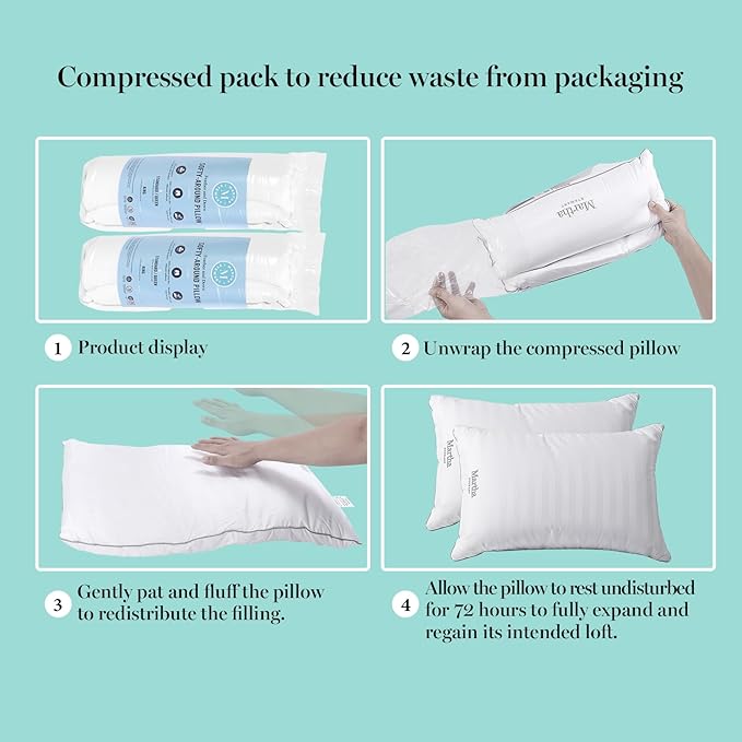 100% Cotton Bed Pillow - King - 2 Piece