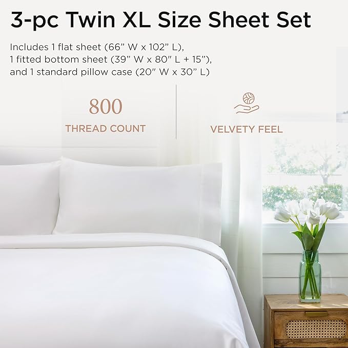 100% Cotton Bed Sheet Set - Twin XL - 15 in Deep Pocket - 3 Piece
