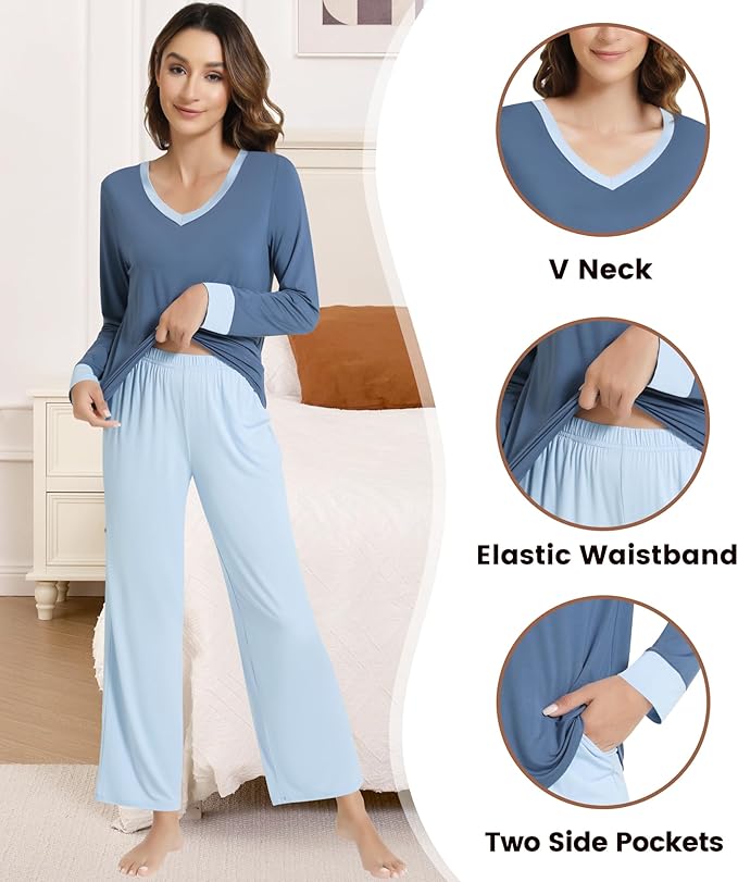 Women's Bamboo Pants Pajama Set - Long Sleeve - 2 Piece