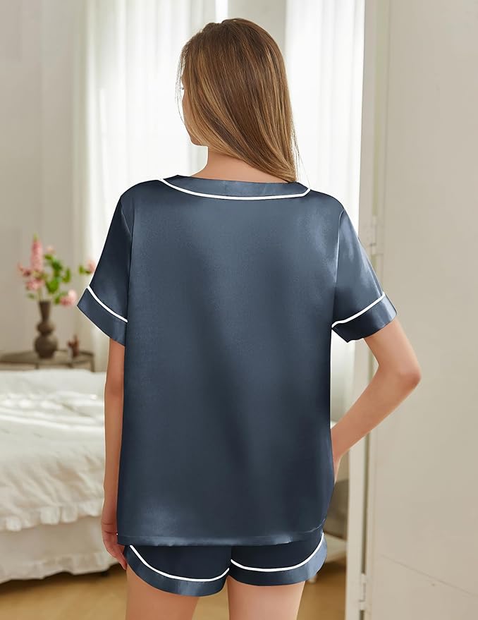 Women's Satin Pajama Set - Short Sleeve - 2 Piece