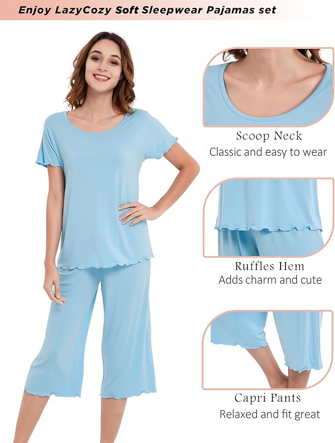Bamboo Capri Pajama Set - Short Sleeve - 2 Piece