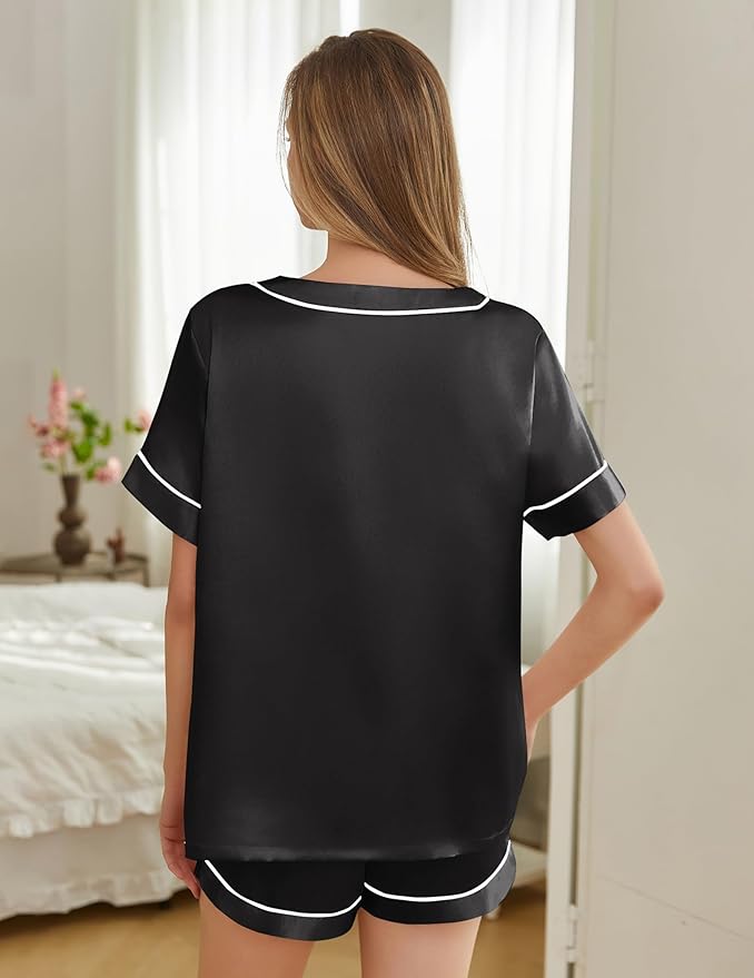 Women's Satin Pajama Set - Short Sleeve - 2 Piece