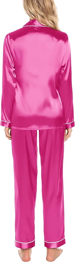 Women's Satin Pajama Set - Long Sleeve - 2 Piece