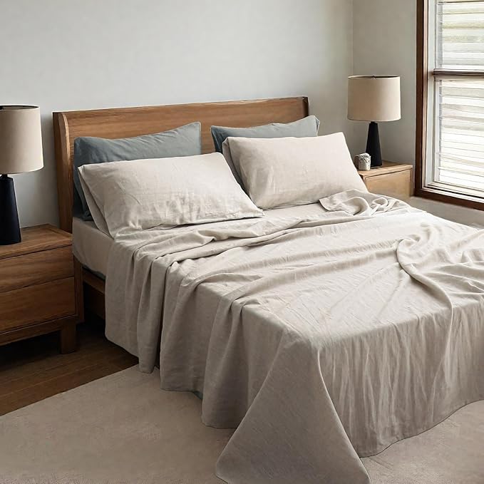 Linen Bed Sheet Set - Queen - 4 Piece