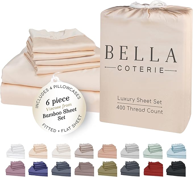 Bamboo Cooling Bed Sheet Set - King - 18 in Deep Pocket - 6 Piece