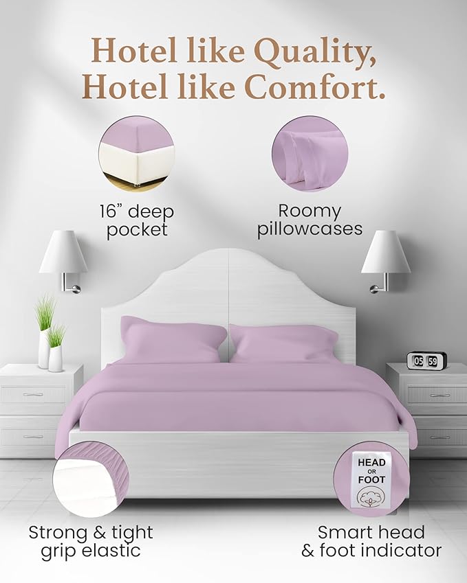 100% Cotton Bed Sheet Set - Split King - 16 in Deep Pocket - 5 Piece
