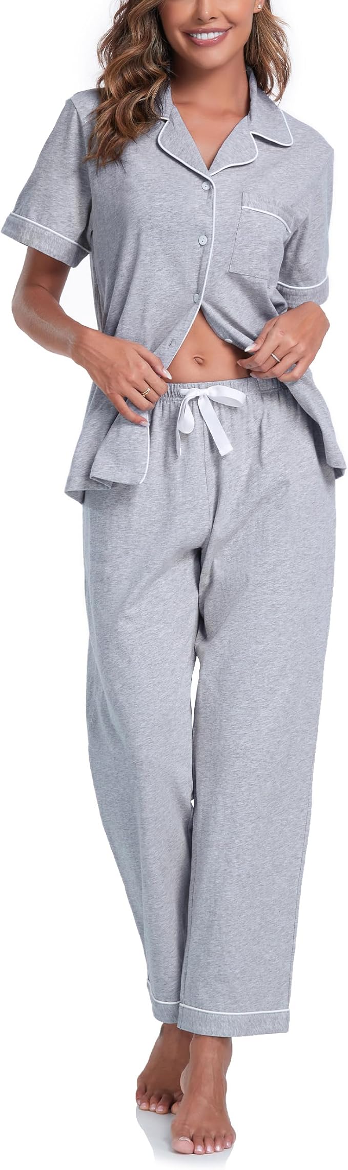 Women's 100% Cotton Pants Pajama Set - Short Sleeve - 2 Piece