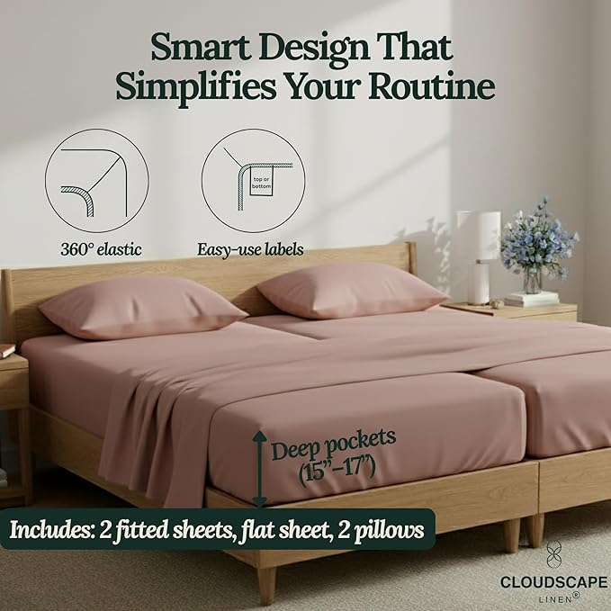 Linen Bed Sheet Set - Split King - 5 Piece