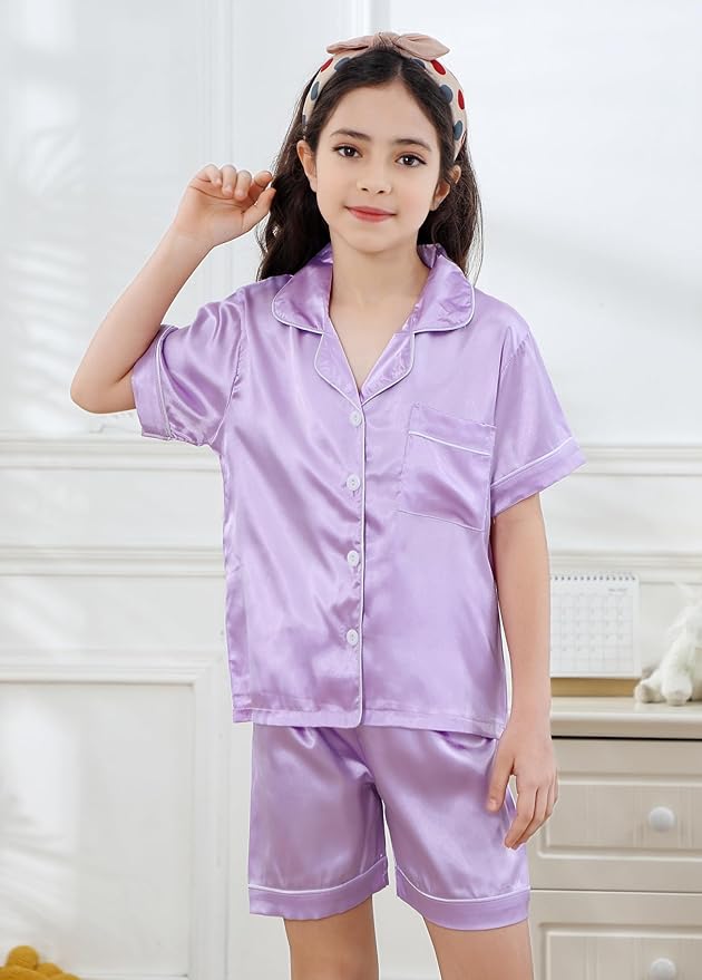 Satin Pajama Set - Short Sleeve - 2 Piece